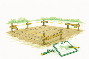 Wytyczenie budynku na ławach ciesielskich – pierwsze 4 punkty